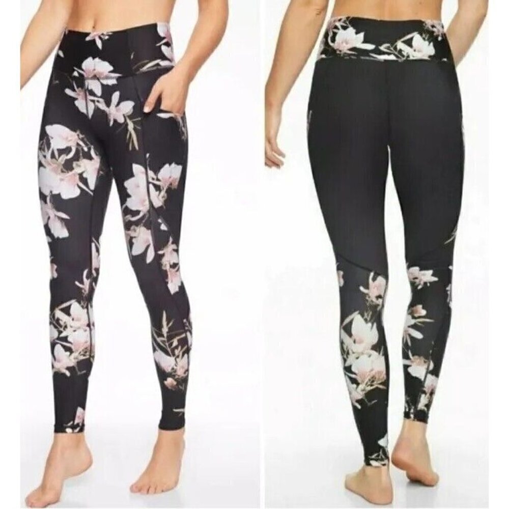 Athleta Magnolia Salutation Stash Pocket Tight XS Black Floral Powervita Legging